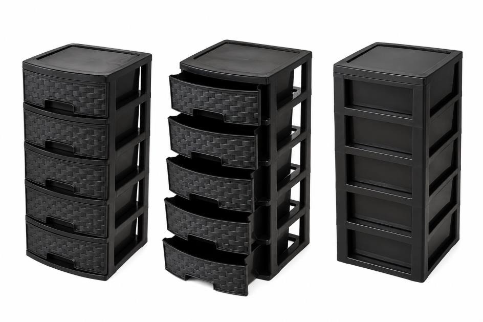 CAJONERA 5 NIVELES MEDIANA NEGRO RATTAN